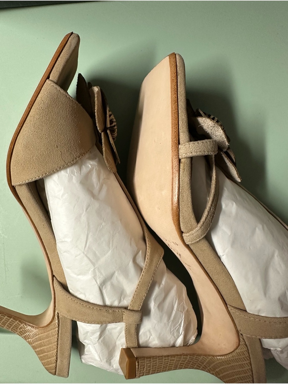 Donald J. Pliner Beige Floral T-Strap Sandals - Picture 4 of 7